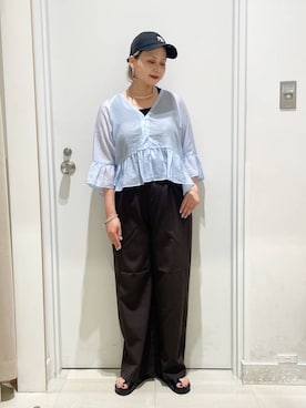 「GLOBAL WORK（グローバルワーク）のアイテム（帽子）」を使った、まるこさん（レディース・156cm）の夏コーディネート