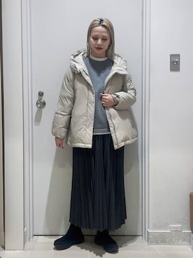 「GLOBAL WORK（グローバルワーク）のエアリュクスダウンフードブルゾン/495695（ダウンジャケット/コート）」を使った、まるこさん（レディース・156cm）の冬コーディネート