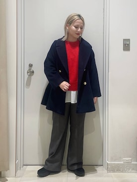 「おでかけ」｜「アイテム（チェスターコート）」を使った、まるこさん（レディース・156cm）の冬コーディネート