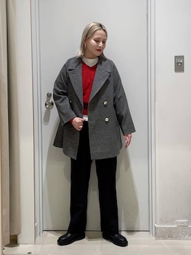 「おでかけ」｜「アイテム（チェスターコート）」を使った、まるこさん（レディース・156cm）の秋コーディネート