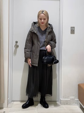 「GLOBAL WORK（グローバルワーク）のエアリュクスダウンフードブルゾン/495695（ダウンジャケット/コート）」を使った、まるこさん（レディース・156cm）の冬コーディネート