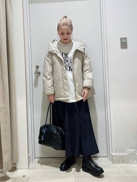 「GLOBAL WORK（グローバルワーク）のエアリュクスダウンフードブルゾン/495695（ダウンジャケット/コート）」を使った、まるこさん（レディース・156cm）の秋コーディネート