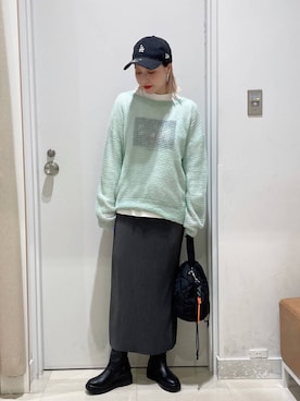 「NEW ERA（ニューエラ）のアイテム（ハット）」を使った、まるこさん（レディース・156cm）の秋コーディネート