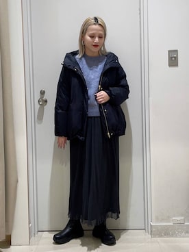 「GLOBAL WORK（グローバルワーク）のエアリュクスダウンフードブルゾン/495695（ダウンジャケット/コート）」を使った、まるこさん（レディース・156cm）の冬コーディネート