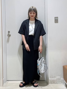 「GLOBAL WORK（グローバルワーク）のリッチクリーンプリントT半袖/147640（Tシャツ/カットソー）」を使った、まるこさん（レディース・156cm・30代）の夏コーディネート