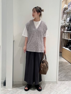 「アイテム（ボストンバッグ、グリーン系）」を使った、まるこさん（レディース・156cm）の春コーディネート