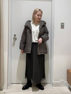 「GLOBAL WORK（グローバルワーク）のエアリュクスダウンフードブルゾン/495695（ダウンジャケット/コート）」を使った、まるこさん（レディース・156cm）の秋コーディネート