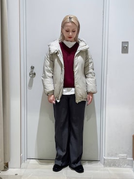 「GLOBAL WORK（グローバルワーク）のエアリュクスダウンフードブルゾン/495695（ダウンジャケット/コート）」を使った、まるこさん（レディース・156cm）の秋コーディネート