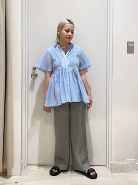 「GLOBAL WORK（グローバルワーク）のステンレスアソートサイズチョーカー/325801（ネックレス、シルバー系）」を使った、まるこさん（レディース・156cm）の夏コーディネート