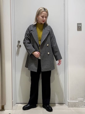 「おでかけ」｜「アイテム（チェスターコート）」を使った、まるこさん（レディース・156cm）の冬コーディネート