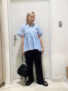 「GLOBAL WORK（グローバルワーク）のステンレスアソートサイズチョーカー/325801（ネックレス、シルバー系）」を使った、まるこさん（レディース・156cm）の夏コーディネート