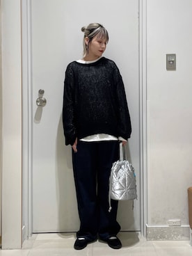 「GLOBAL WORK（グローバルワーク）のGOODデニムバギーパンツ/498388（デニムパンツ）」を使った、まるこさん（レディース・156cm）の秋コーディネート
