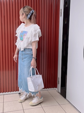 「RNA（アールエヌエー）のアイテム（トートバッグ）」を使った、rinringoooさん（レディース・156cm）の夏コーディネート