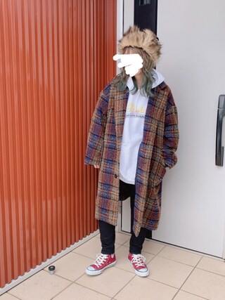RNA C0717 バルキーチェックルーズチェスターコート