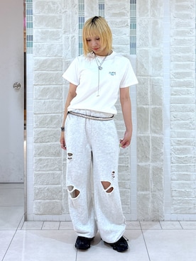 「X-girl（エックスガール）のMESSAGE BOX FRAMED FACE S/S TEE（Tシャツ/カットソー）」を使った、吉井紗彩さん（レディース・155cm・20代）の夏コーディネート