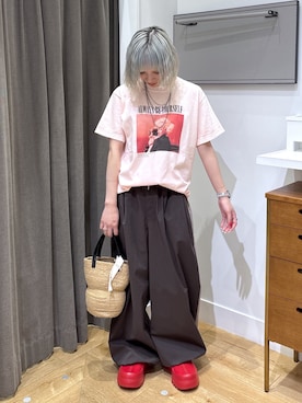 「ROSE BUD（ローズバッド）の(CREOLME)MARILYN MONROE/TEE（Tシャツ/カットソー、ピンク系）」を使った、SAAYAさん（レディース・155cm）の春コーディネート