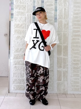 「X-girl（エックスガール）のアイテム」を使った、吉井紗彩さん（レディース・155cm）の夏コーディネート