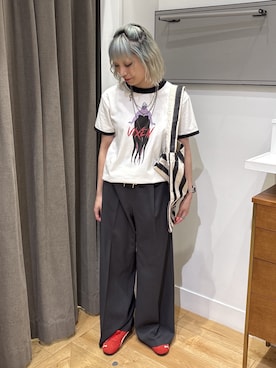 「ROSE BUD（ローズバッド）のCOLSUN URSULA RINGER S/S TEE（Tシャツ/カットソー、ホワイト系）」を使った、SAAYAさん（レディース・155cm）の春コーディネート
