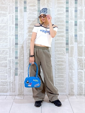 「アイテム（帽子）」を使った、吉井紗彩さん（レディース・155cm・20代）の夏コーディネート