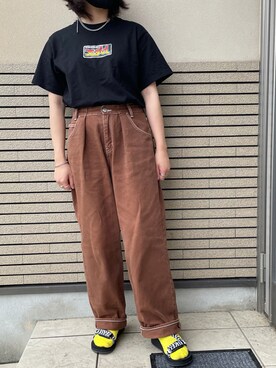 「X-girl（エックスガール）のWIDE TAPERED PANTS（その他パンツ）」を使った、吉井紗彩さん（レディース・155cm）の夏コーディネート