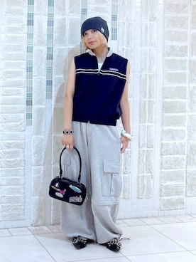 「スウェットパンツ」｜「アイテム（ジャケット/アウター）」を使った、吉井紗彩さん（レディース・155cm）の夏コーディネート