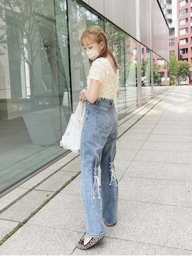 「フレアデニム」｜momoさん（レディース・160cm）の夏コーディネート