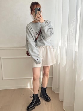 「スウエットパンツ」｜「アイテム（スウェット）」を使った、momoさん（レディース・160cm）の冬コーディネート