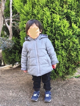 「無印良品（ムジルシリョウヒン）のアイテム（ダウンジャケット/コート）」を使った、chiroruさん（キッズ・80cm）の冬コーディネート