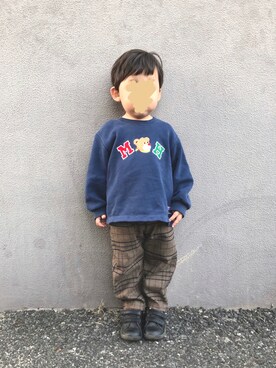 「MIKI HOUSE（ミキハウス）のアイテム（スウェット）」を使った、chiroruさん（キッズ・90cm）の秋コーディネート