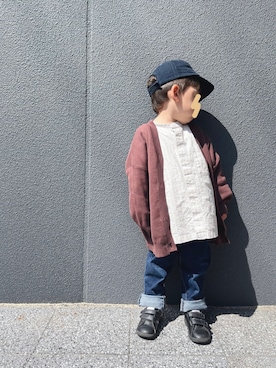 「アイテム（カーディガン/ボレロ、ブラウン系）」を使った、chiroruさん（キッズ・90cm）の春コーディネート