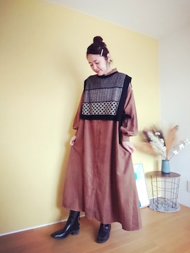 「ブーツスタイル」｜「アイテム（シャツワンピース）」を使った、みーくんさん（レディース・167cm）の秋コーディネート