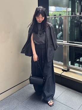 「stevelourのアイテム（パンツ、ブラック系）」を使った、nanamiさん（レディース・158cm）の夏コーディネート