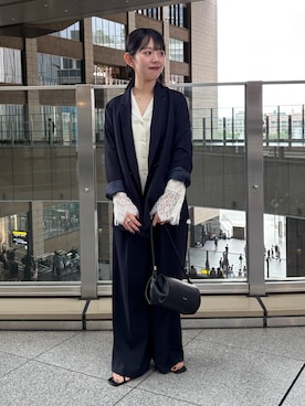 「アイテム（スラックス、ブルー系）」を使った、nanamiさん（レディース・158cm）の夏コーディネート