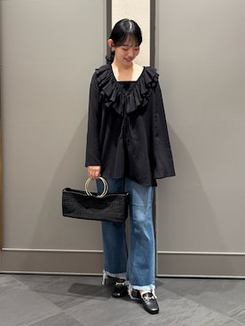 「NANO universe（ナノユニバース）のアイテム（シャツ/ブラウス）」を使った、nanamiさん（レディース・158cm）の春コーディネート