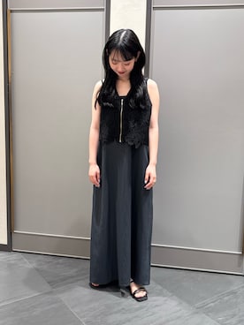 「NANO universe（ナノユニバース）のチューブストラップフラットサンダル（サンダル、ブラック系）」を使った、nanamiさん（レディース・158cm）の夏コーディネート