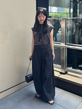 「stevelourのアイテム（パンツ、ブラック系）」を使った、nanamiさん（レディース・158cm）の夏コーディネート