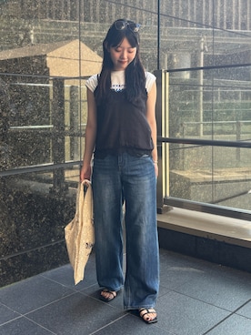 「Healthy denim（ヘルシーデニム）のHealthy DENIM/Pink Pepper M-Easy（デニムパンツ、ブルー系）」を使った、nanamiさん（レディース・158cm）の夏コーディネート