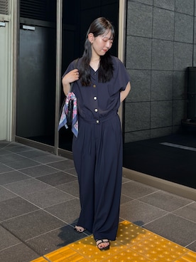 「アイテム（スラックス、ブルー系）」を使った、nanamiさん（レディース・158cm）の夏コーディネート