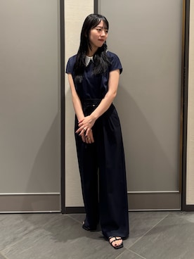 「アイテム（スラックス、ブルー系）」を使った、nanamiさん（レディース・158cm）の夏コーディネート