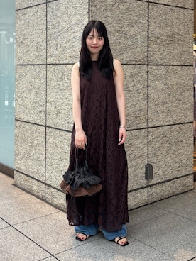 「NANO universe（ナノユニバース）のmade in india レースアメスリワンピース（ワンピース、ブラウン系）」を使った、nanamiさん（レディース・158cm）の夏コーディネート