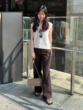 「ADD CULUMN（アドカラム）のADD CULUMN: PAGE SHLD（ショルダーバッグ、ベージュ系）」を使った、nanamiさん（レディース・158cm）の夏コーディネート