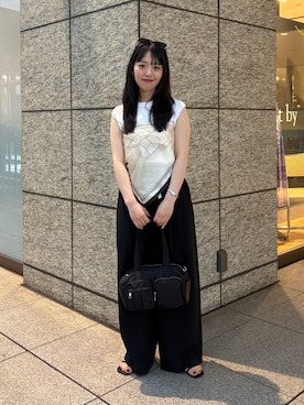 「NANO universe（ナノユニバース）のAnti Soaked(R) 汗染み防止ノースリーブTシャツ（Tシャツ/カットソー、ホワイト系）」を使った、nanamiさん（レディース・158cm）の夏コーディネート