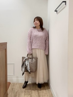 「アイテム（ストール/ショール）」を使った、Tanaka+さん（レディース・158cm）の秋コーディネート