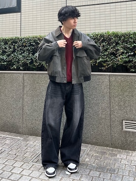 「ワイドシルエット」｜「アイテム（パンツ）」を使った、鈴木 龍之介さん（メンズ・177cm）の冬コーディネート