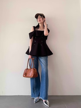 「ストレートパンツ」｜「アイテム（帽子）」を使った、FRAY I.Dさん（レディース・161cm）の夏コーディネート