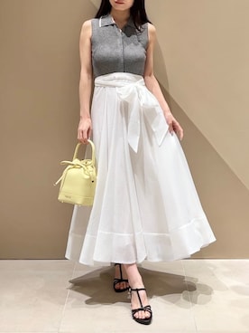 「FRAY I.D（フレイアイディー）のドローストリングリボンバッグ（ハンドバッグ、イエロー系）」を使った、FRAY I.Dさんの春コーディネート