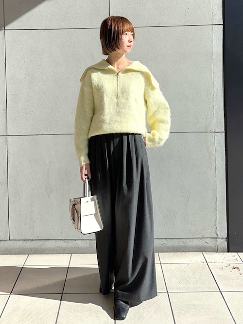 セール】マフラー付ノーカラーリバーミドルコート（ノーカラー