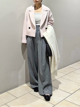 「アイテム（ピーコート、ピンク系）」を使った、FRAY I.Dさん（レディース・159cm）の冬コーディネート