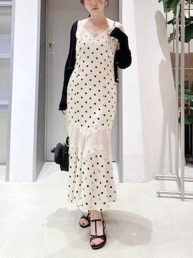 「FRAY I.D（フレイアイディー）のレーストリムマーメイドワンピース（ワンピース、ホワイト系）」を使った、FRAY I.Dさんの春コーディネート