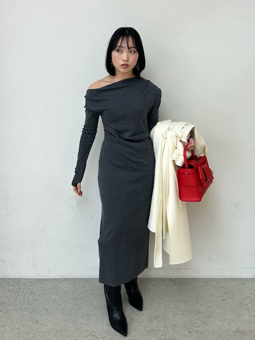 セール】タックドレープワンショルリブニットワンピース（ワンピース